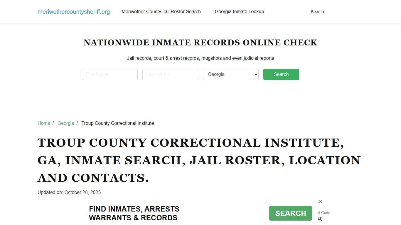Troup County Correctional Institute, GA, Inmate Search, Jail Roster.